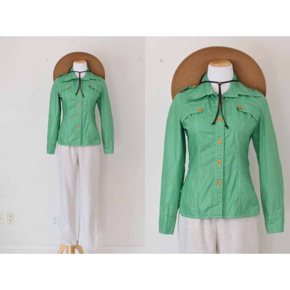 Vintage 70s Green Fitted Button Shirt By CHARM of Hollywood